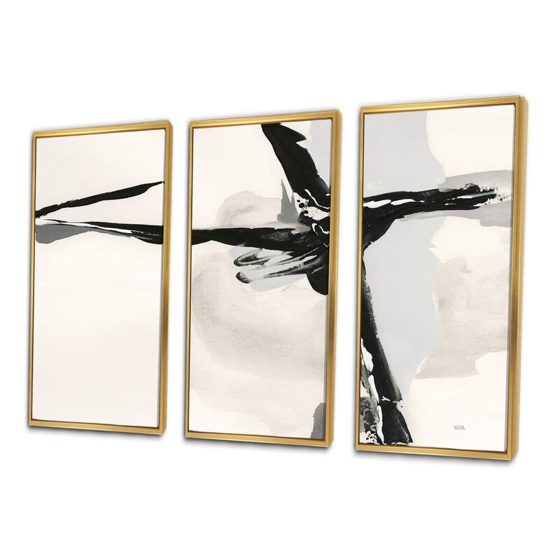 Designart "Abstract Neutral II" MidCentury Modern Framed Artwork Set